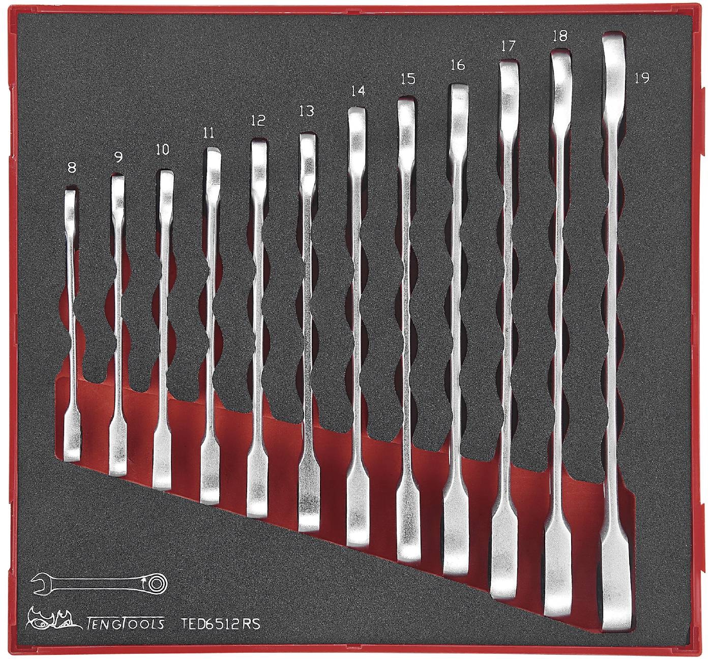 Teng Tools Ringgaffelnøglesæt med skralde med 12 dele. TED6512RS