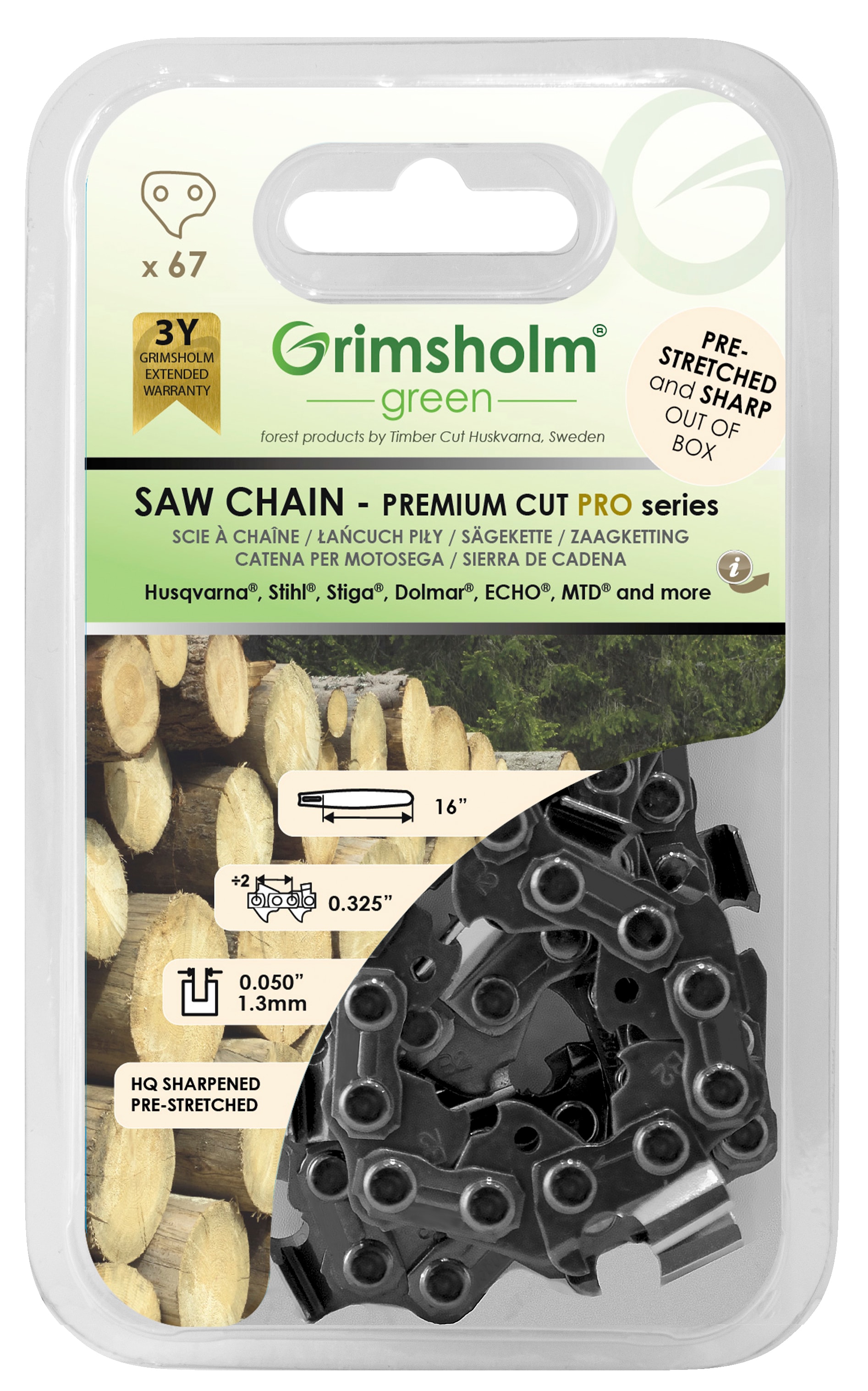 Grimsholm Saw chain Premium Cut Pro 67 DL,  .325" .050"/1.3mm