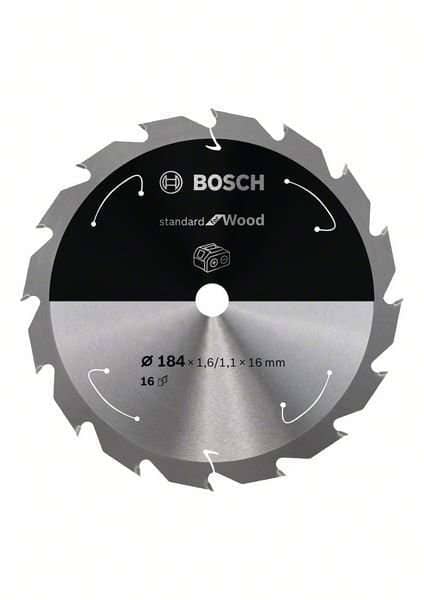 Bosch Standard for Wood -pyörösahanterä johdottomiin sahoihin 184 x 1,6 / 1,1 x 16 T16
