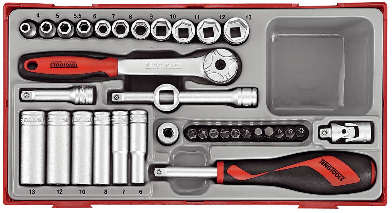 Teng Tools Topnøglesæt med 35 dele. Med 1/4\" firkantfatning TT1435