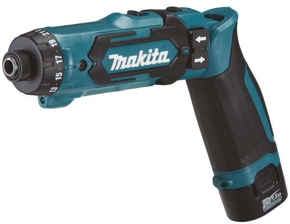 Makita Borrskruvdragare DF012DSJ 7,2V med 2st 1,5Ah batterier & laddare i väska