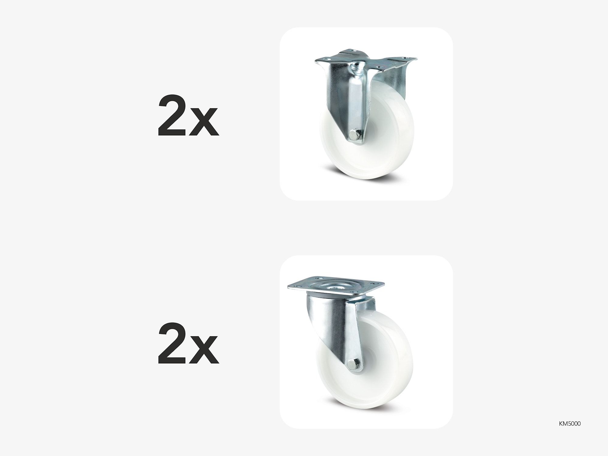 Pyöräsarja 5000, nylon, 200 mm, 1000 kg, 2 kiinteää + 2 kääntyvää