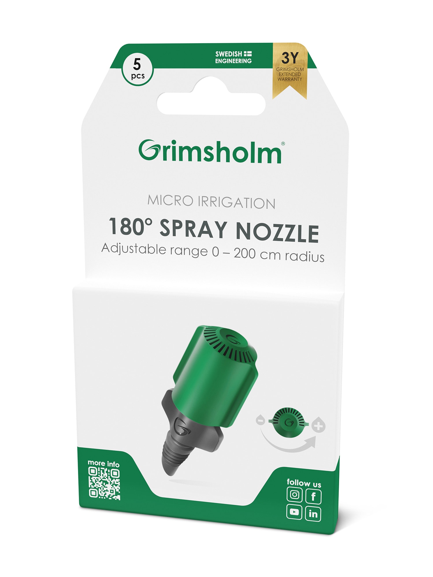 Grimsholm 180o Spray-Nozzle 13 mm (1/2") & 4,6 mm (3/16"), 5 pcs