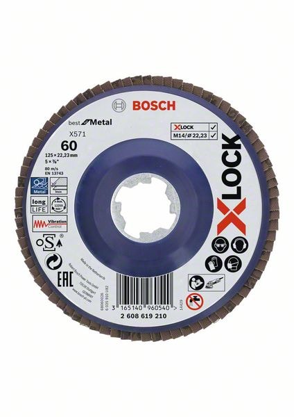 Bosch X-LOCK-rondelslibeskiver, lige version, med plastbundplade og en diameter på 125 mm, G 60, X571, Best for Metal, 1 stk.