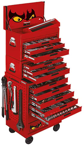 Teng Tools Verktygsvagn TCMM600 med 17 lådor och 600 verktyg, med sidoplåt, röd