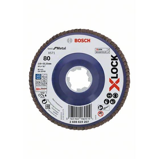 Bosch X-LOCK-lamellslipeskiver, rett modell, plastplate, Ø115 mm, G 40, X571, Best for Metal, 1 stk.