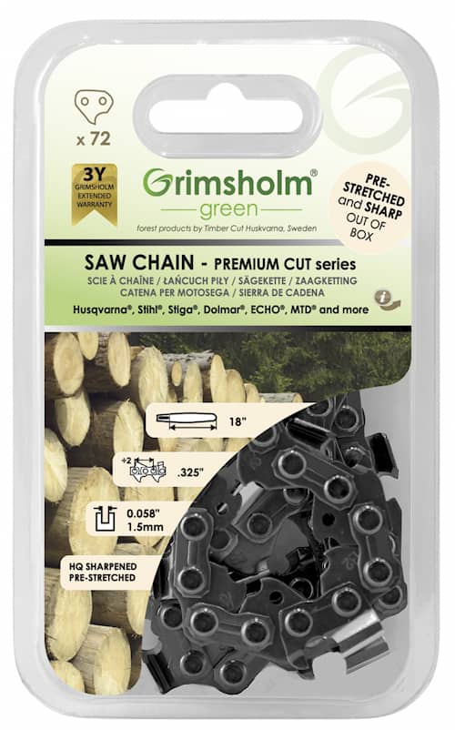 Grimsholm 18 "72dl .325" 1,5 mm premium skåret kæde kæde