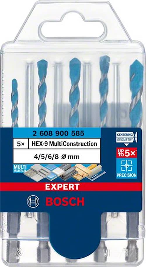 Bosch Borrsats Expert HEX-9 MultiConstruction 4/5/6/6/8 mm 5 delar