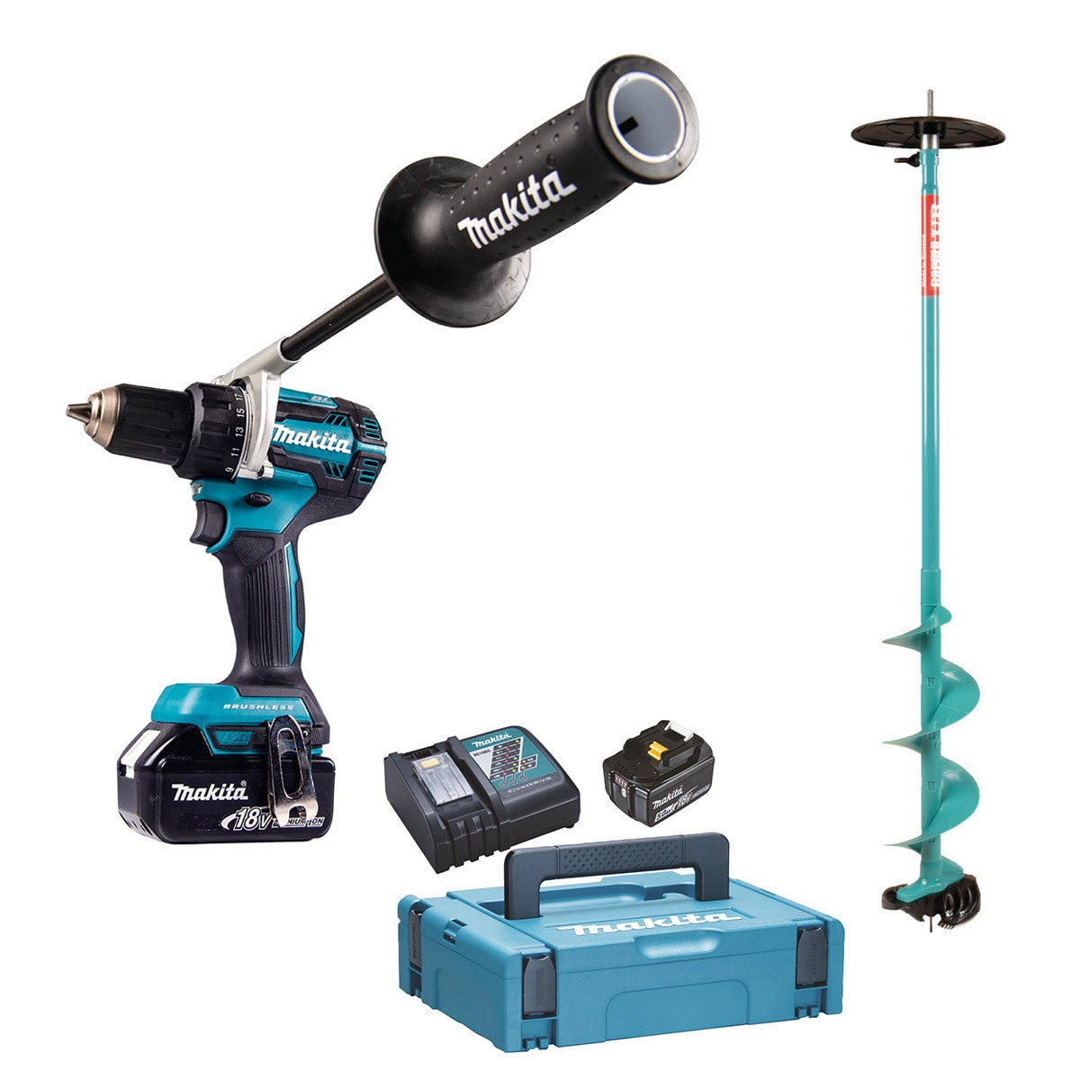 Makita Borrskruvdragare DDF484STX5 18V + Isborr med 1 st 5,0 Ah batteri och laddare i MAKPAC