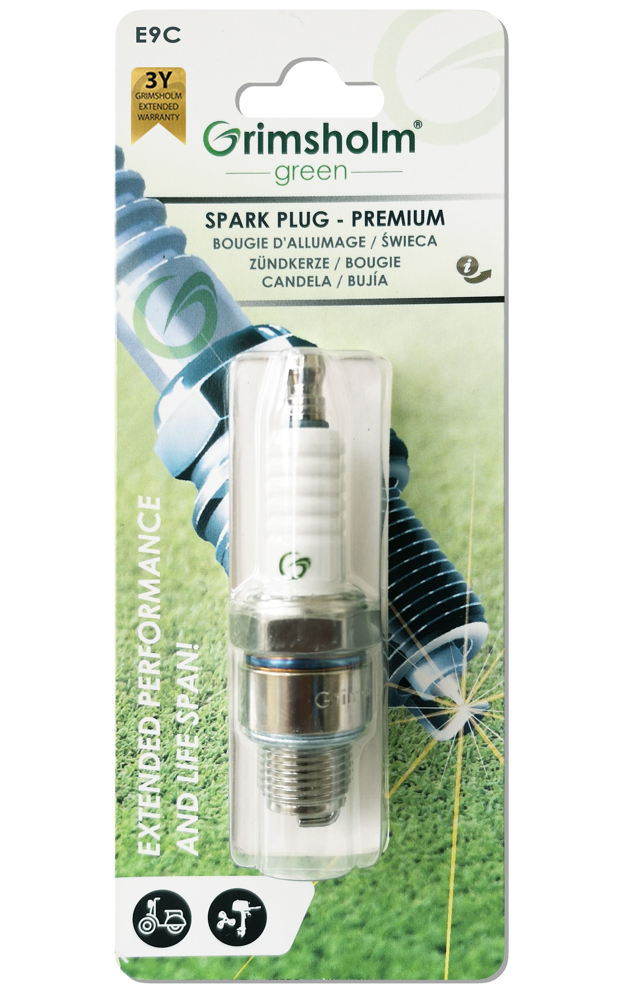 Grimsholm Spark Plug E9C (moped/outboard, no resistor), 1 pc