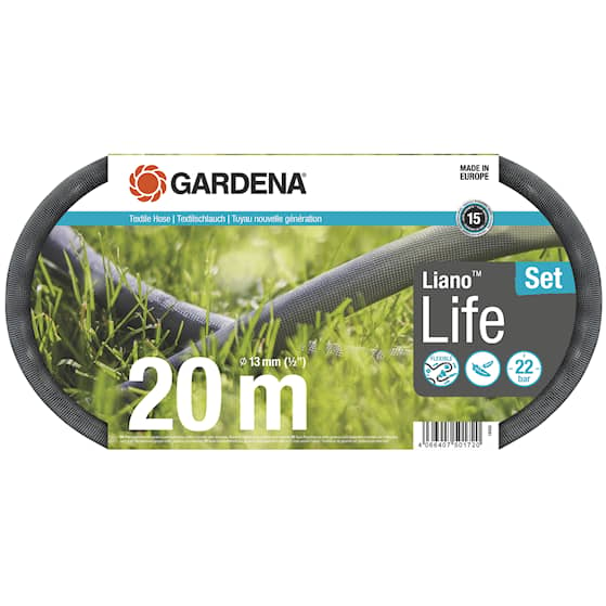 Gardena Textilslang Liano™ Life 20m 1/2" set med strålmunstycke