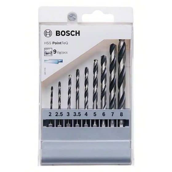 Bosch 2 - 8 mm HSS-spiralbor PointTeQ-set med sekskantskaft, 9 deler