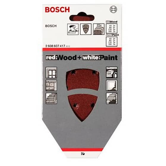 Bosch Slibebladsæt med 25 dele C470 og C430 102 x 62, 93 mm, 3x40, 6x80, 3x120, 3x180, 2x40, 2x80, 4x120, 2x180
