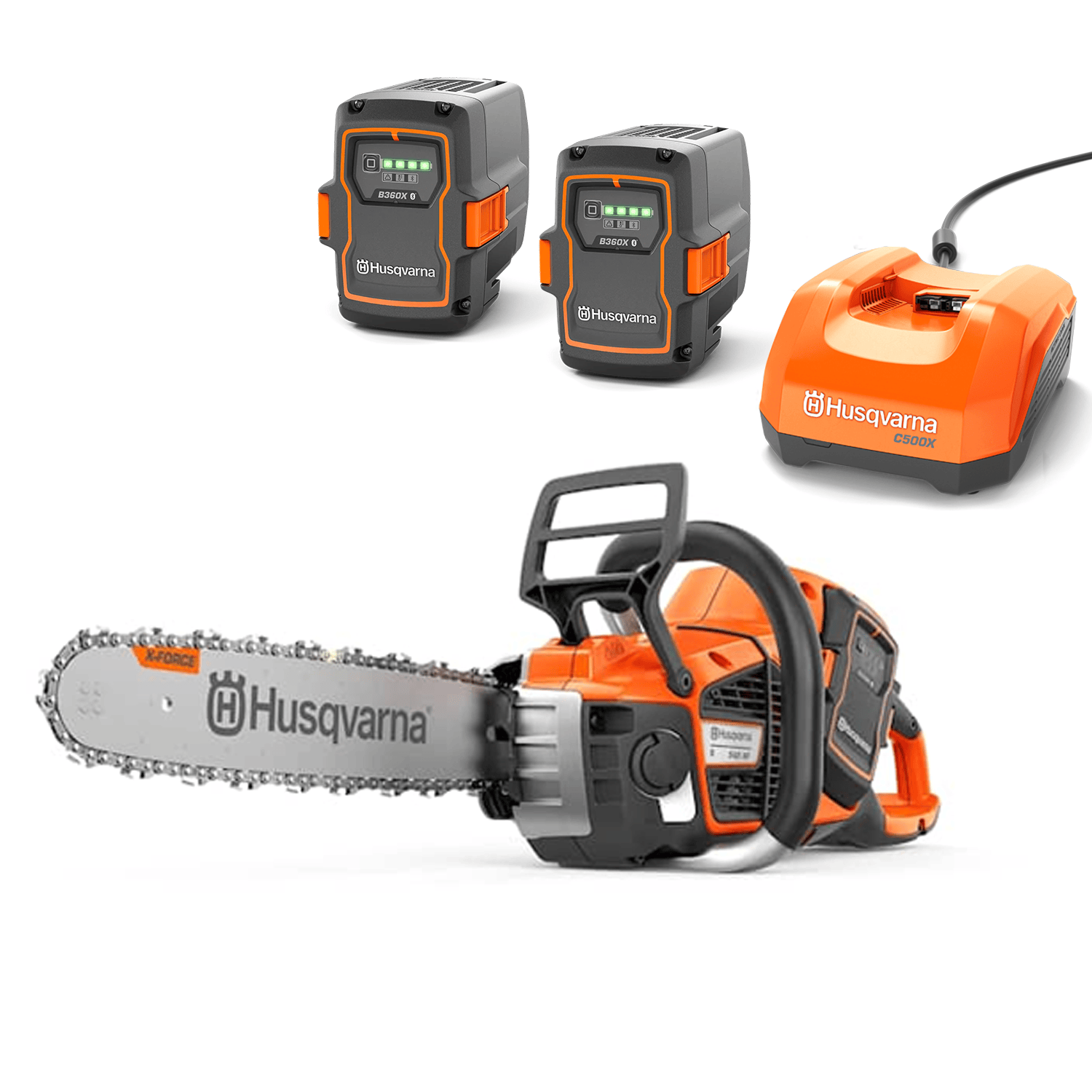 Husqvarna 542i XPG akun ja laturin kanssa