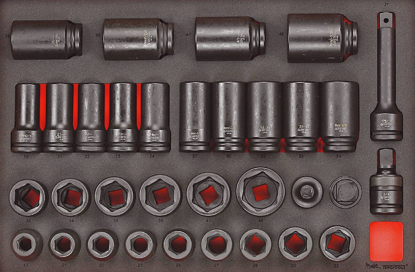 Teng Tools Krafttopsæt med 33 dele med 3/4\" firkantfatning TTEISK33