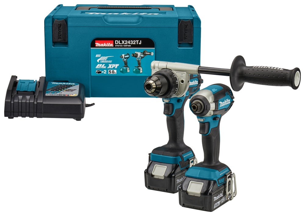 Makita Tool Kit LXT ®DLX2432TJ 18V med 2 stk. 5,0Ah batterier og lader i MAKPAC