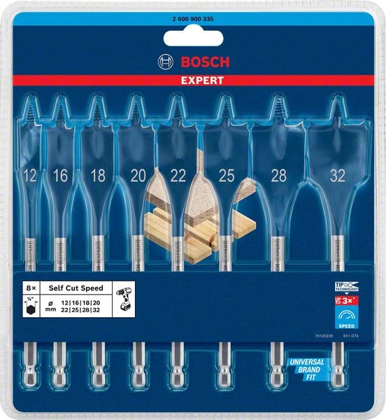 Bosch Expert Self Cut Speed Flat Router Bit Set, 12/16/18/20/22/25/28/32 mm, 8 deler