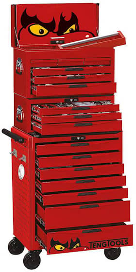 Teng Tools Verktygsvagn TCMM1055N med 17 lådor och 1055 verktyg, med sidoplåt, röd