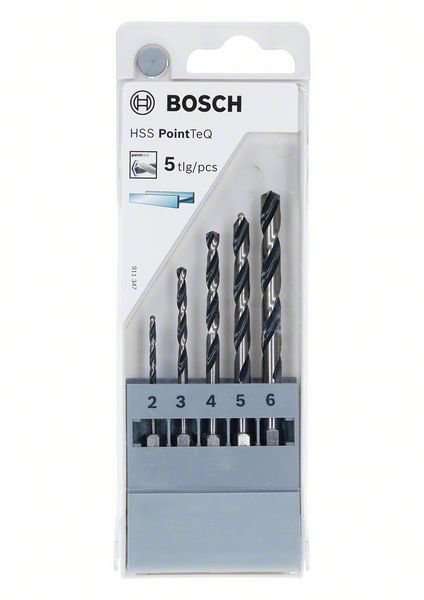 Bosch Metallbohrerset PointTeQ Hex HSS-R 2-6mm, 5-teilig, mit 1/4'' Sechskantaufnahme