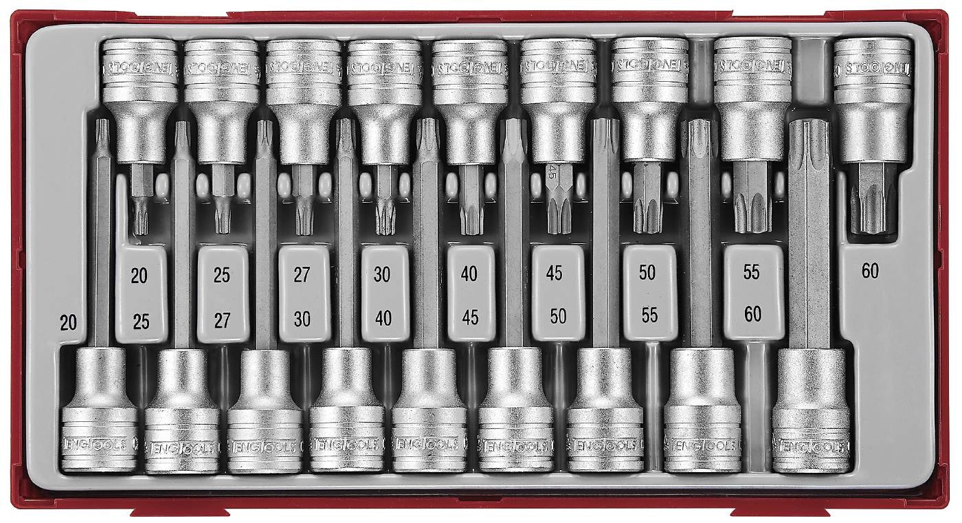 Teng Tools Bitstopsæt med 18 dele til TX-kærv, 1/2\" firkantfatning. TTTX18