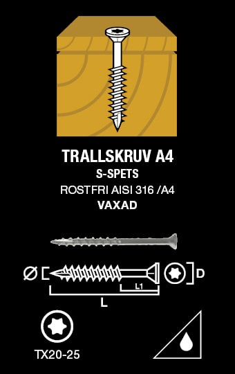 Gunnebo Fastening Trallskruv Rostfri A4 4,2-55 250-pack