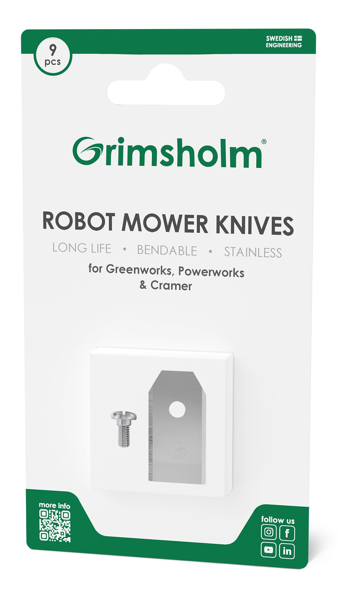 Grimsholm Kniver til Greenworks Powerworks Cramer 9 stk