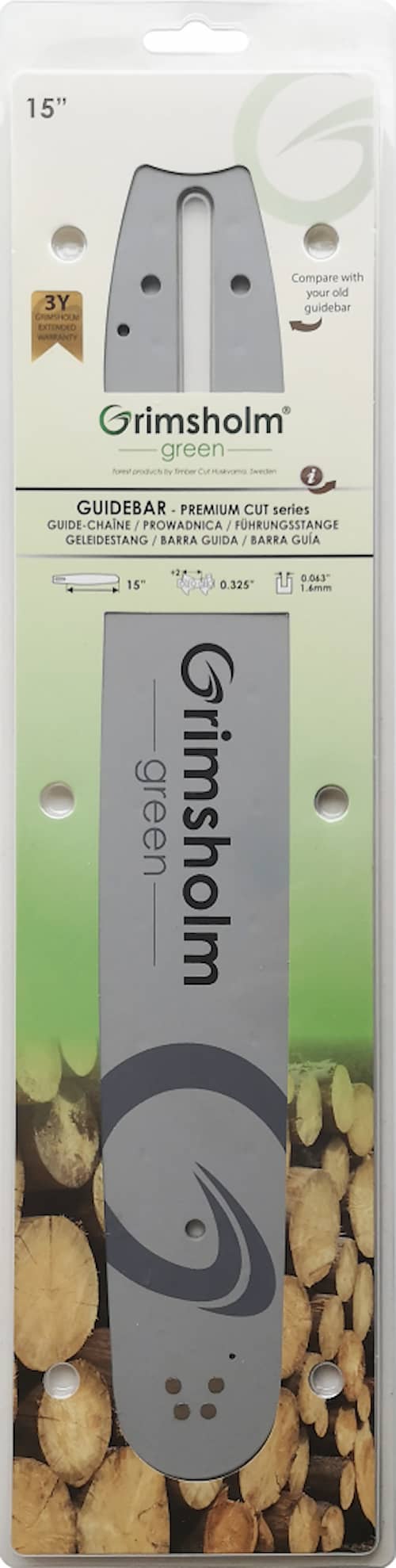 Grimsholm 15" .325" 1.6mm Premium Cut Motorsågssvärd