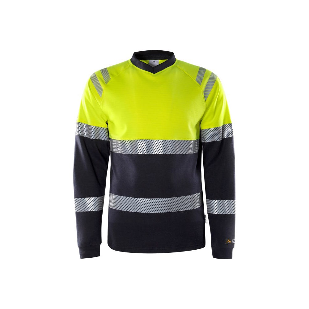 Fristads T-shirt Flam Kl 1 7107 TFL Varselgul/Marinblå 4XL