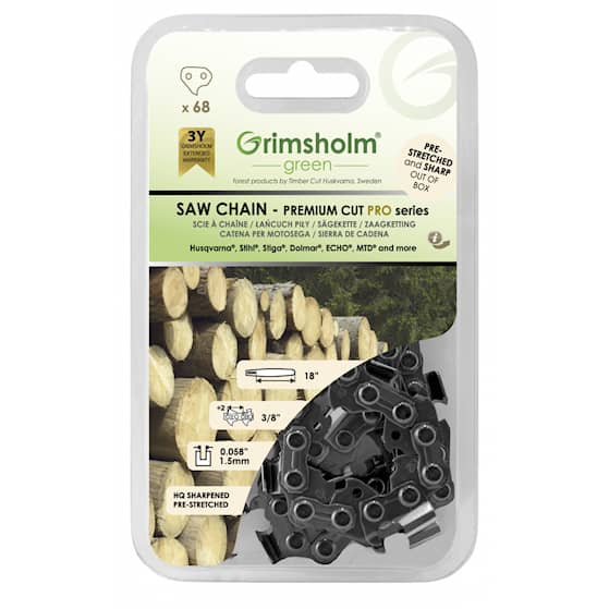 Grimsholm 18 "68DL 3/8" 1,5 mm Premium Cut Pro Chainsaw Chain