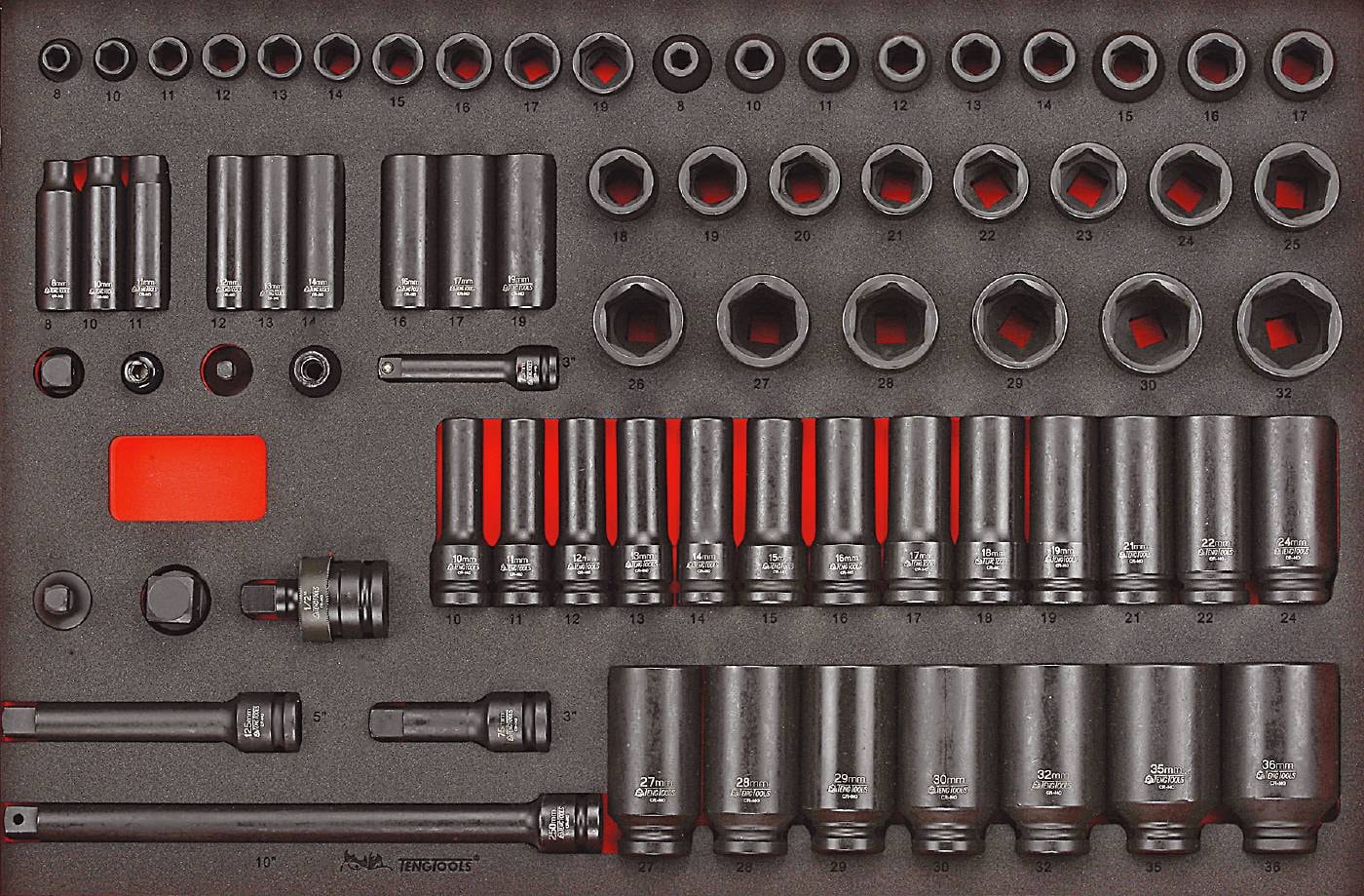 Teng Tools Kraftopsæt med 73 dele med 3/8\" og 1/2\" firkantfatning TTEISK73