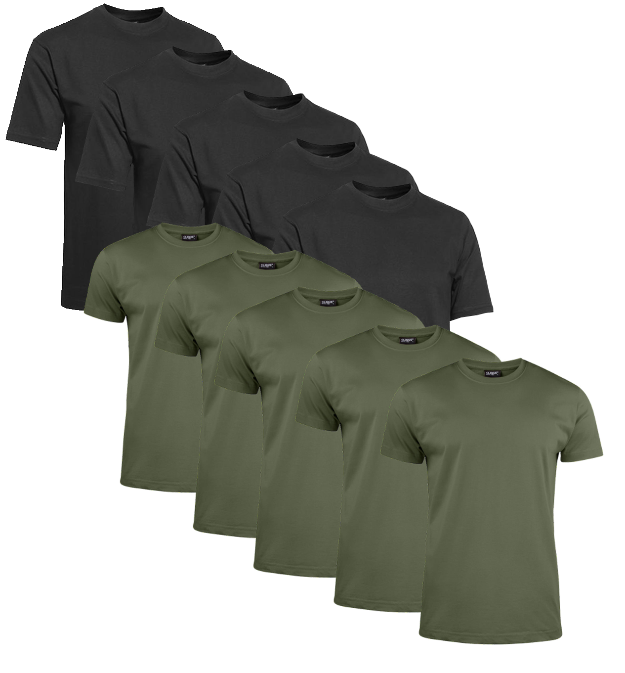 Clique T-Shirt Herren 10er-Pack Schwarz/Militärgrün