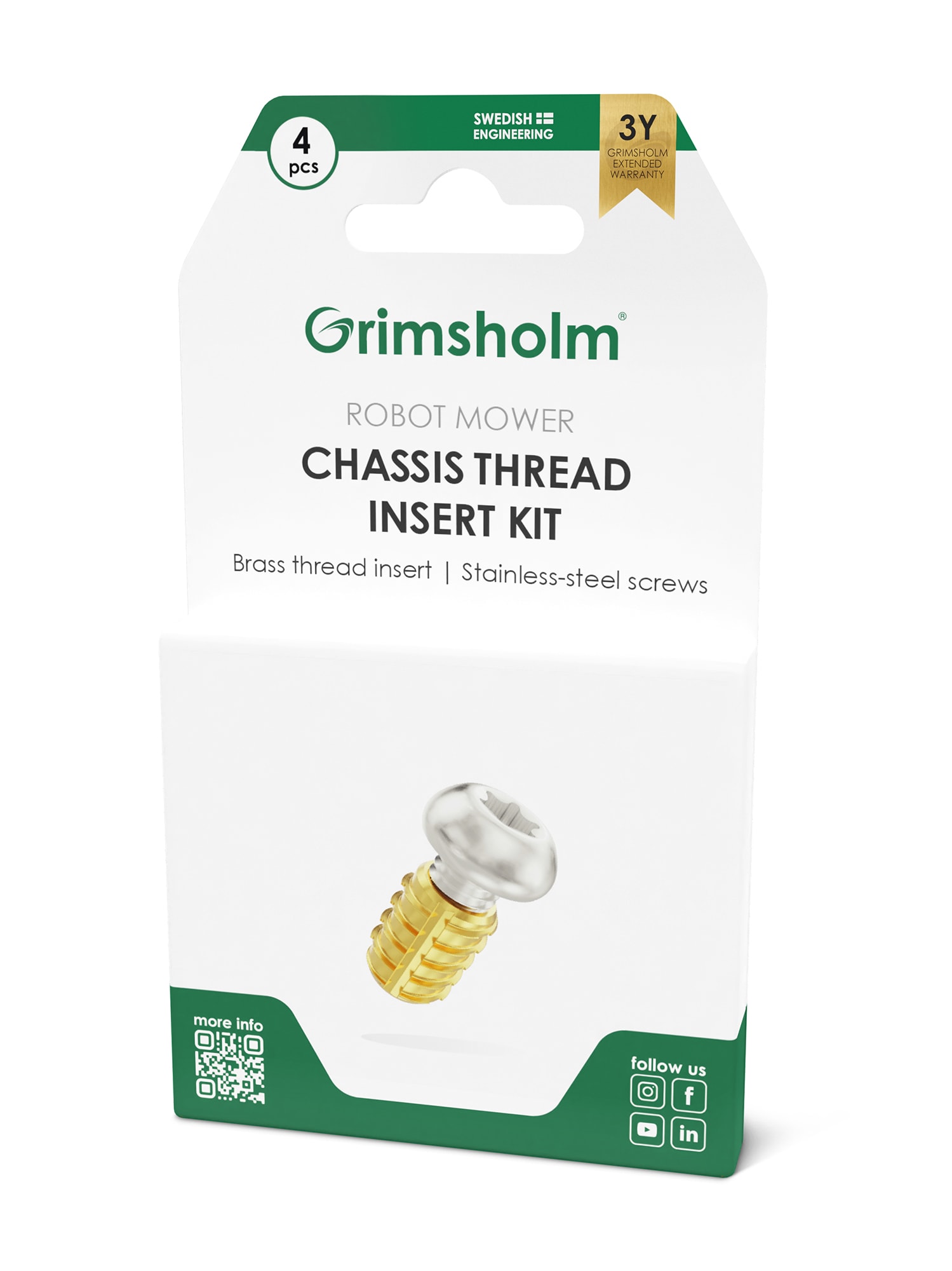 Grimsholm Chassi thread insert kit for robot mower, 4 pcs
