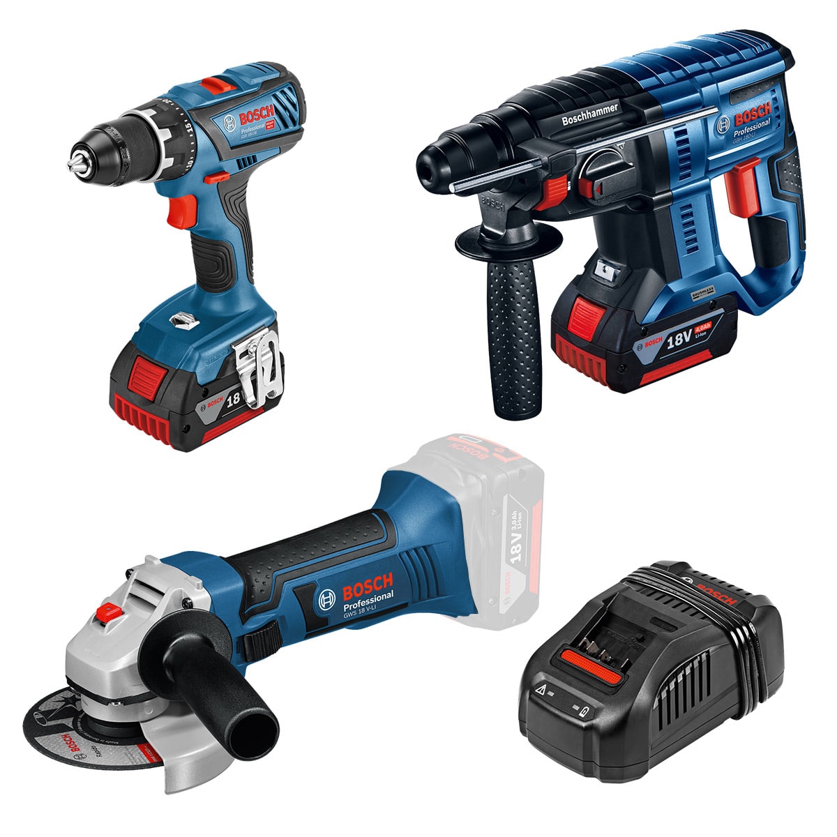 Bosch Verktygsset 18V GSR 18V-28/GBH 18V-21/GWS 18V-li 2x5,0Ah GAL 1880 CV i väska
