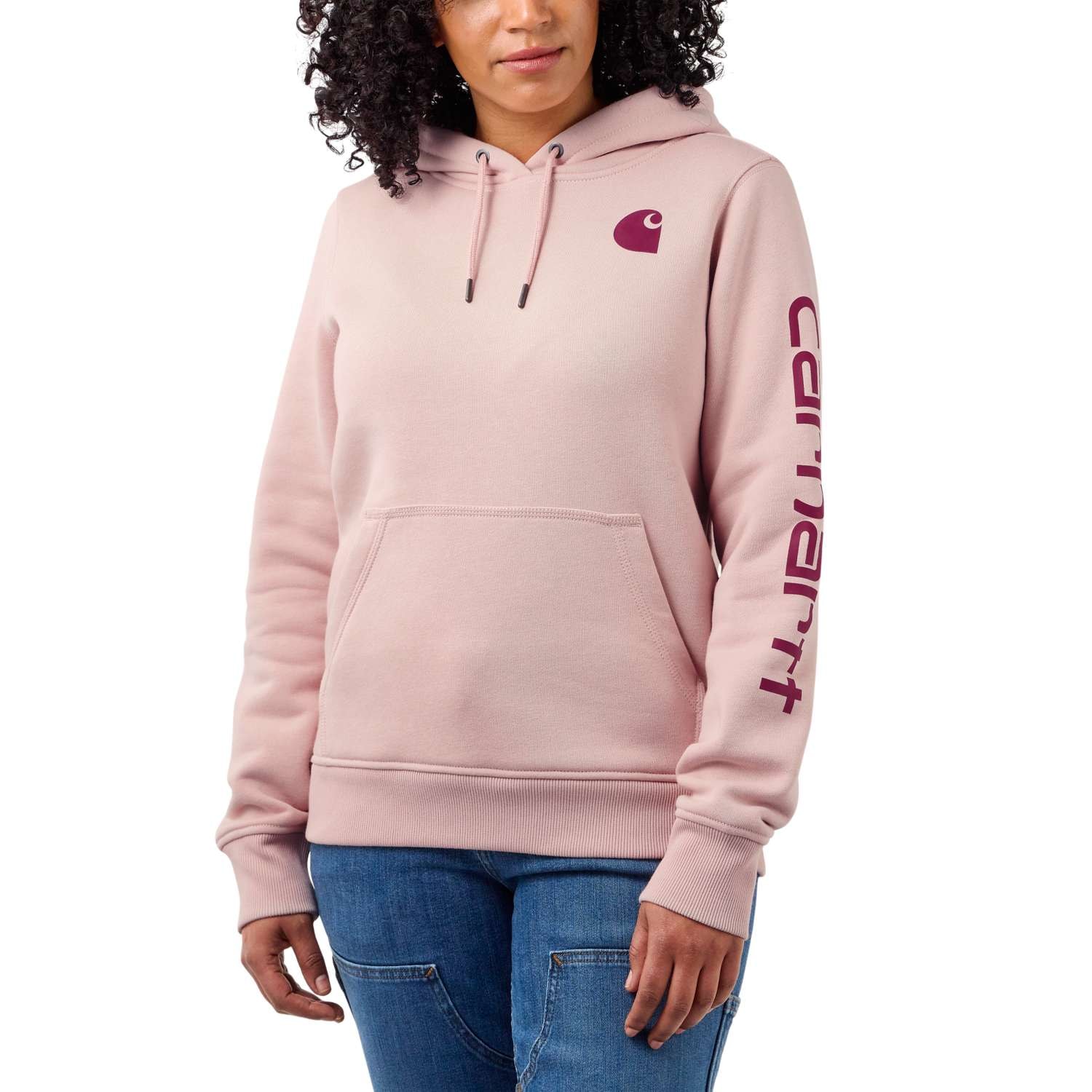 Carhartt logo sleeve graphic tröja, Dam, Ash rose, M