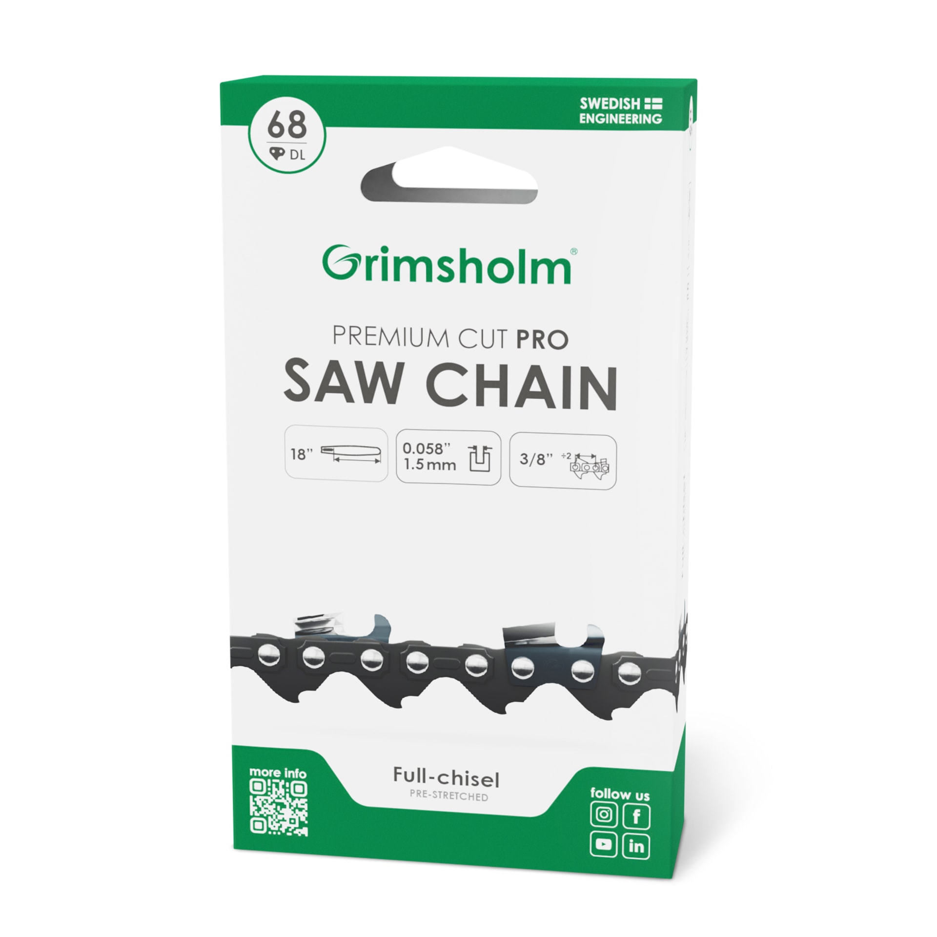 Grimsholm Saw chain Premium Cut Pro 68 DL, 3/8" .058"/1.5mm