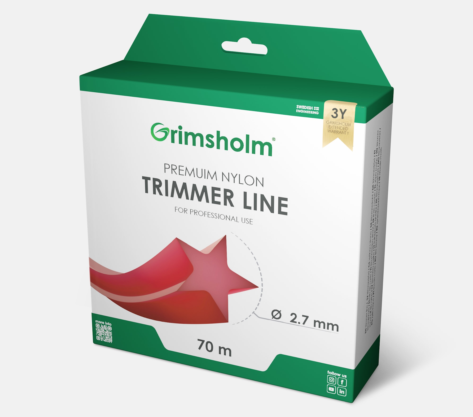 Grimsholm Trimmer line, Star, Red, 2.7mm, 70m