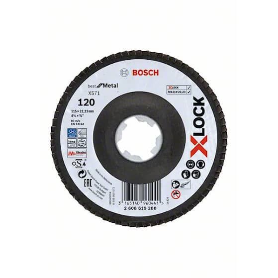 Bosch X-LOCK-tasoliuskalaikat, taivutettu versio, kuitulevy, Ø 115 mm, G 60, X571, Best for Metal, 1 kpl