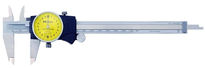 Mitutoyo skyvelære 505-735 med måleinstrument 0-150mm, 0,02mm, 2mm/rev. hardmetallbelter, flat stift
