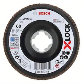 Bosch X-LOCK-lamellslipeskiver, vinklet modell, plastplate, Ø115 mm, G 60, X571, Best for Metal, 1 stk.