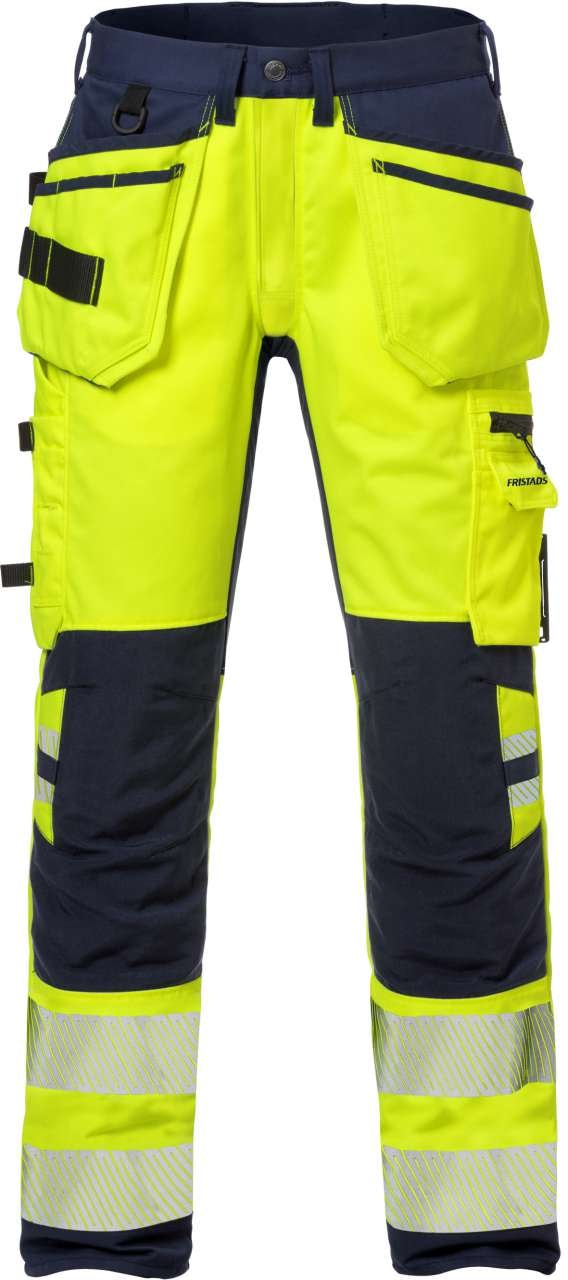Fristads Høy synlighet stretch Håndverkerbukser Dame cl 2 2710 PLU Hi-Vis Gul / Marineblå 44