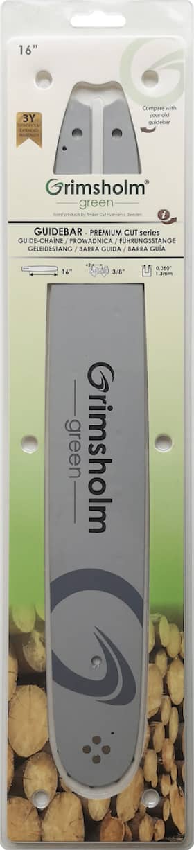 Grimsholm 16" 3/8" 1.3mm Premium Cut Moottorisahan Terälevy
