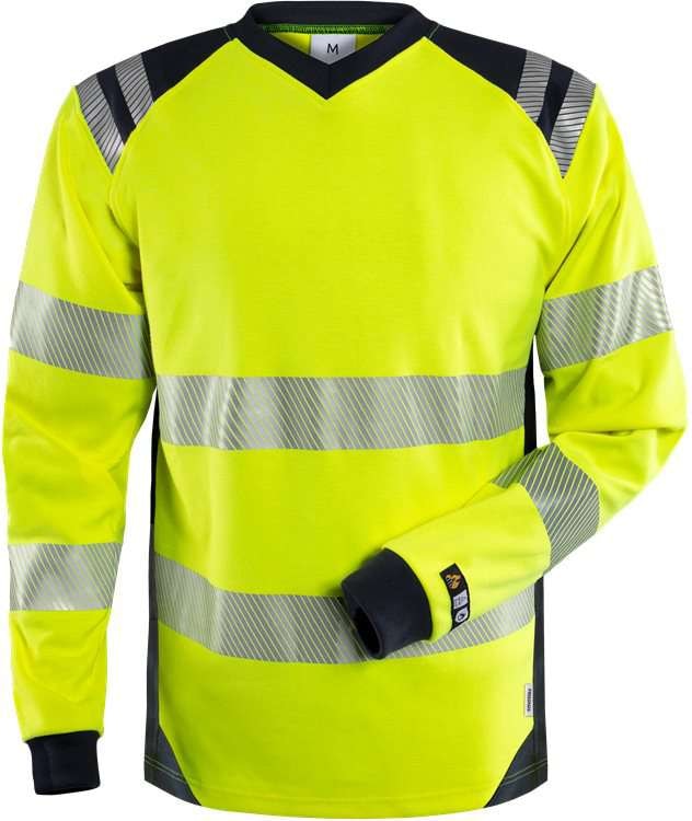 Fristads Flamestat langermet t-skjorte, høy synlighet kl 3 7359 TFL Hi-Vis Gul / Marineblå 4XL