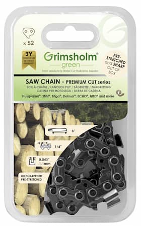 Grimsholm 8" 52dl 1/4" 1.1mm Premium Cut Motorsågskedja
