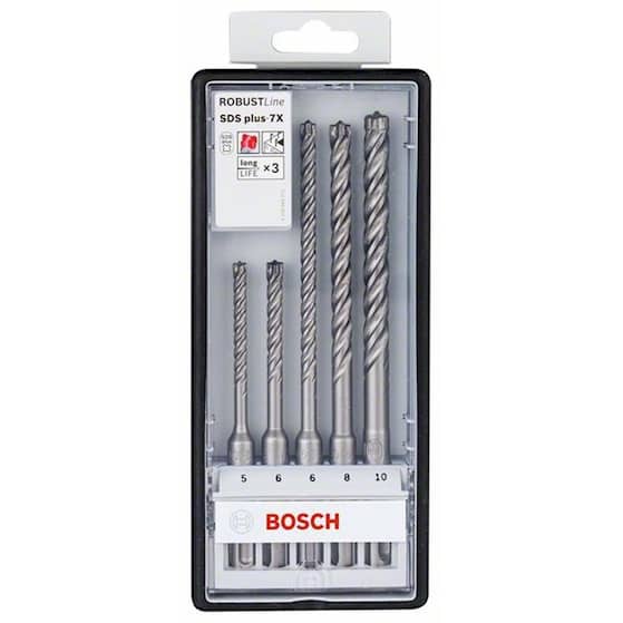Bosch SDS plus-7X 5/6/6/8/10 mm Robust Line Hammerborsett, 5 deler