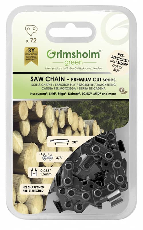 Grimsholm 20" 72vl 3/8" 1.5mm Premium Cut Moottorisahan Teräketju