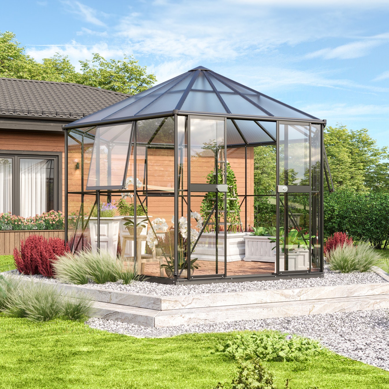 Vitavia Hera 9000 Växthus Härdat Glas Svart - 9 m2