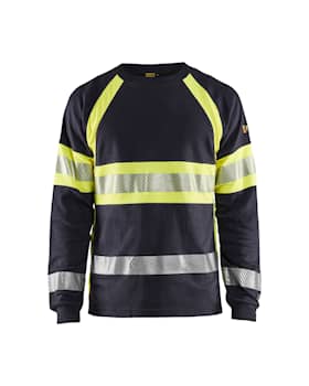 Blåkläder 3484-1761 Flamskyddad långärmad t-shirt Marinblå/Varselgul 4XL