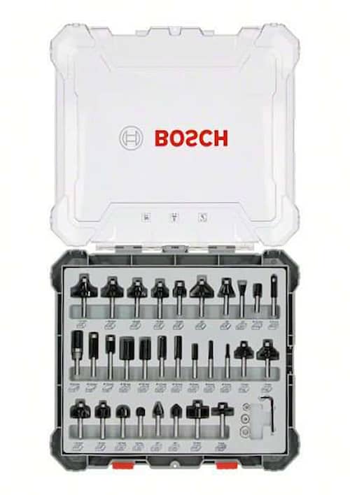 Bosch Sett med fresejern, 30 deler, blandet, 8 mm skaft