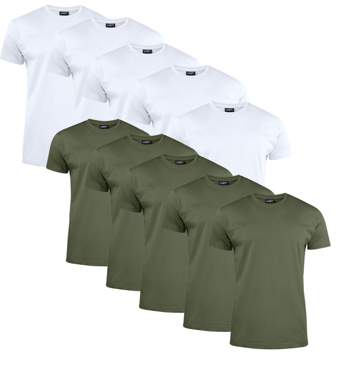 Clique T-Shirt Herren 10er Pack Weiß/Militärgrün