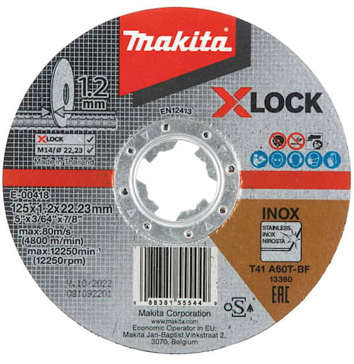 Makita Kapskiva för metall 125x1,2x22,23mm X-Lock Inox A60T Typ 41